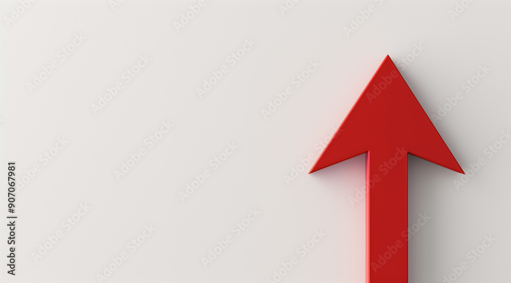 Minimalistic red arrow pointing upwards on a clean white background
Minimalistic red arrow pointing upwards on a clean white background