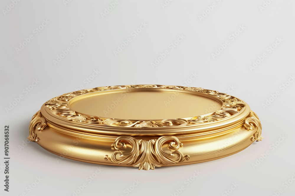 Ornate golden pedestal with intricate detailing on a clean white background
Ornate golden pedestal with intricate detailing on a clean white background