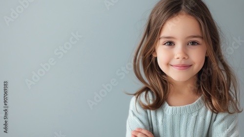 Young Girl Smiling With Arms Crossed Against Gray Background
