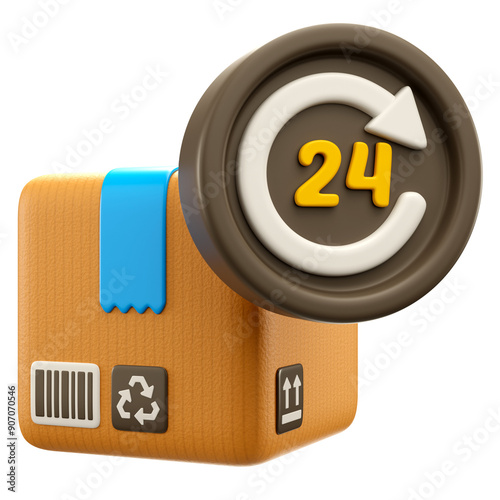 3d icon illustration of 24 hours delivery 
