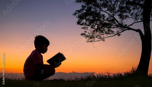 Silhouettes of children reading expectations on a tree