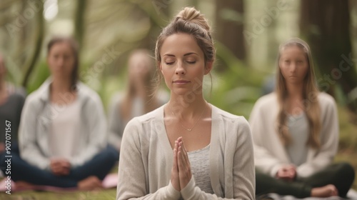 Group Meditation Session in a Tranquil Forest Setting During Daytime