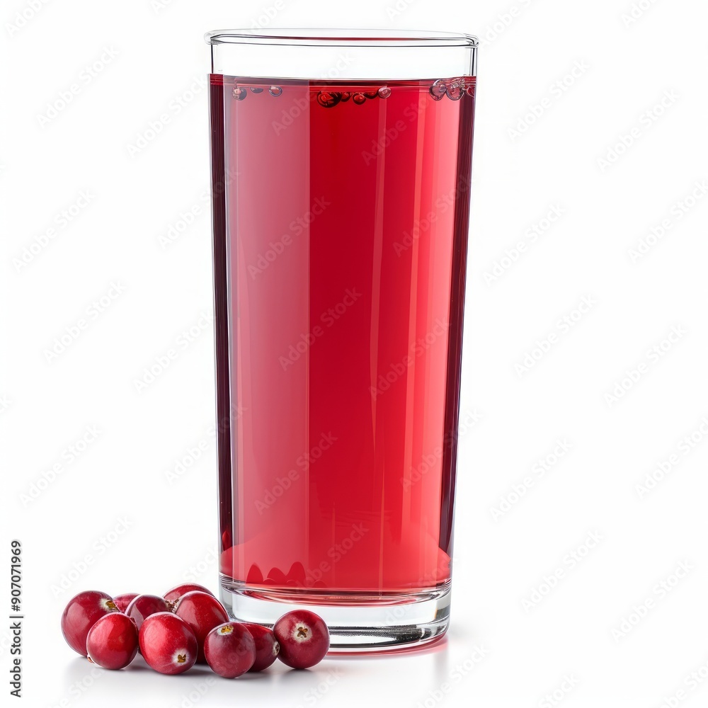 Medium shot of Cranberry juice in a glass near the Cranberry, isolated on a white background, Medium shot of Cranberry juice in a glass near the Cranberry, isolated on a white background,