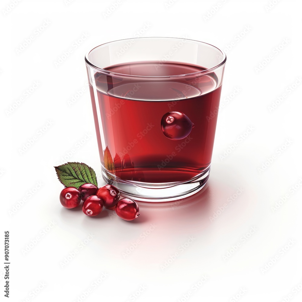 Medium shot of Cranberry juice in a glass near the Cranberry, isolated on a white background, Medium shot of Cranberry juice in a glass near the Cranberry, isolated on a white background,