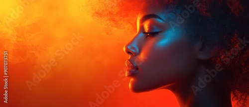 Profile of a Young Woman With Curly Hair Against a Colorful Background