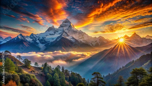 Golden Sunrise Over Snow-Capped Mountain Peaks, Landscape Photography, Mountain Range, Dramatic Sky, Clouds, mountain, sunset