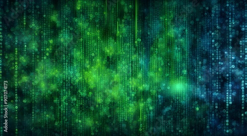 A green background with a lot of small squares and dots