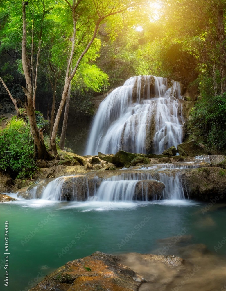 Panoramic beautiful deep forest waterfall in Thailand Panoramic beautiful deep forest waterfall in Thailand