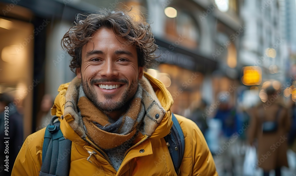 A joyful tourist man is capturing a selfie with his smartphone on a city street, smiling at the camera during his vacation, highlighting youth, technology, and exploration. A joyful tourist man is capturing a selfie with his smartphone on a city street, smiling at the camera during his vacation, highlighting youth, technology, and exploration.