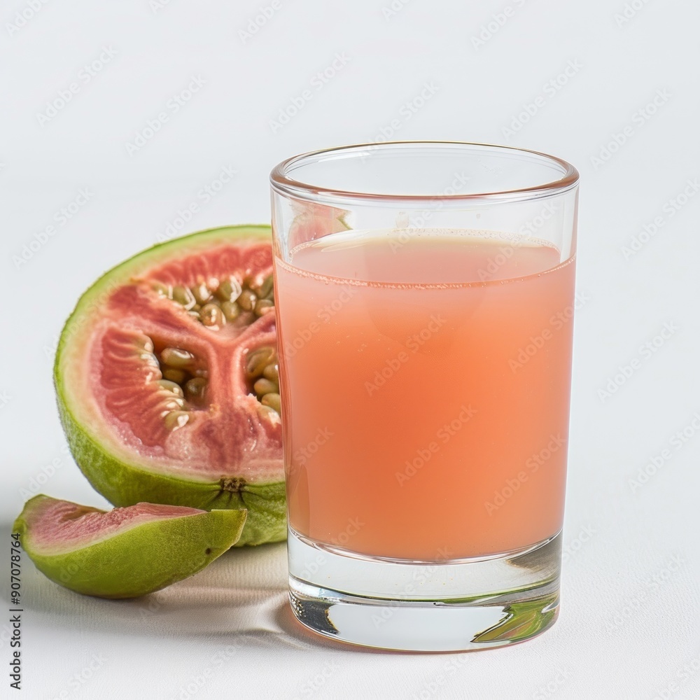 Medium shot of Figs juice in a glass near the Figs, isolated on a white background, Medium shot of Figs juice in a glass near the Figs, isolated on a white background,