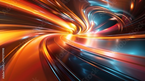 Abstract Metallic Swirl Tunnel  Orange  Blue  Light  3D  abstract art  metallic