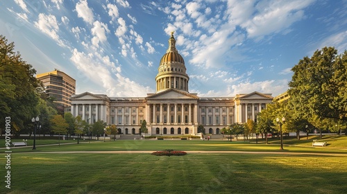 State capitol building with classical architecture and enviroment generative Ai