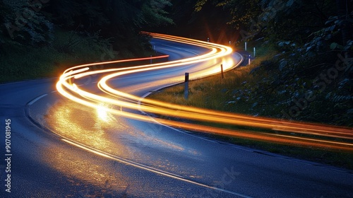 Nighttime Road with Light T...