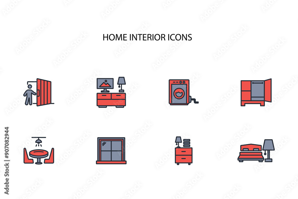 Home interior icon set.vector.Editable stroke.linear style sign for use web design,logo.Symbol illustration. Home interior icon set.vector.Editable stroke.linear style sign for use web design,logo.Symbol illustration.