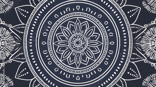 White Mandala on Black Back...