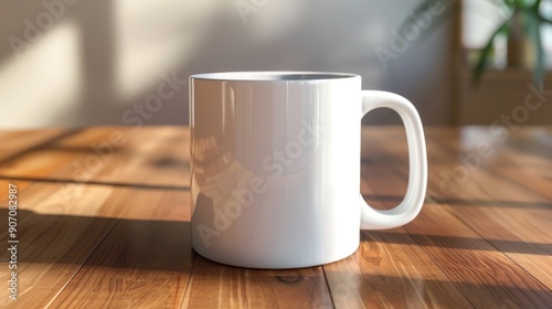 White Mug on Wooden Table i...