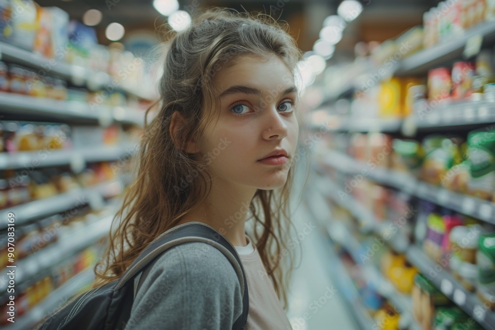 Informed Choices: A Young Woman Carefully Reads Dairy Product Labels in a Grocery Store, Prioritizing Health and Nutrition Awareness. Informed Choices: A Young Woman Carefully Reads Dairy Product Labels in a Grocery Store, Prioritizing Health and Nutrition Awareness.
