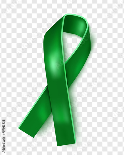 Liver Cancer Awareness Month. Emerald Green Color Ribbon Isolated On Transparent Background. Vector Design Template For Poster. Illustration.