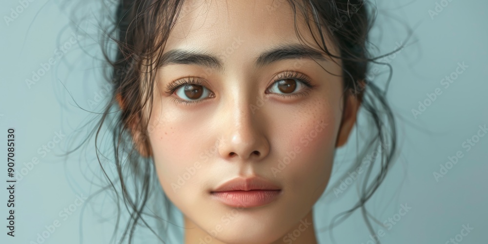 Ethereal Beauty of an Asian Female Model: A Portrait Celebrating Healthy Facial Skin and the Natural Look in Cosmetics. Ethereal Beauty of an Asian Female Model: A Portrait Celebrating Healthy Facial Skin and the Natural Look in Cosmetics.