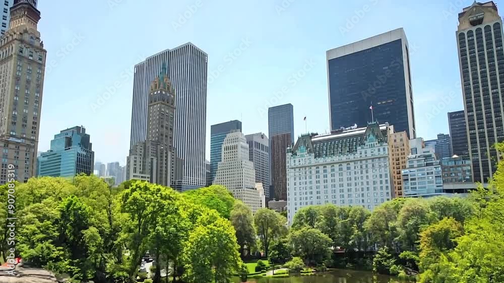 New York City Central Park pond aerial buildings midtown New York City Central Park pond aerial buildings midtown
