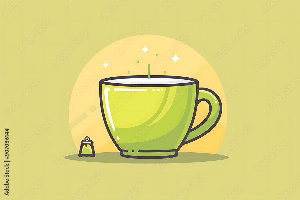 Cup of clear mint tea ,Tea Cup on Saucer with Hot Aromatic Beverage Poured with Boiling Water for Brewing Closeup Illustration Cup of clear mint tea ,Tea Cup on Saucer with Hot Aromatic Beverage Poured with Boiling Water for Brewing Closeup Illustration