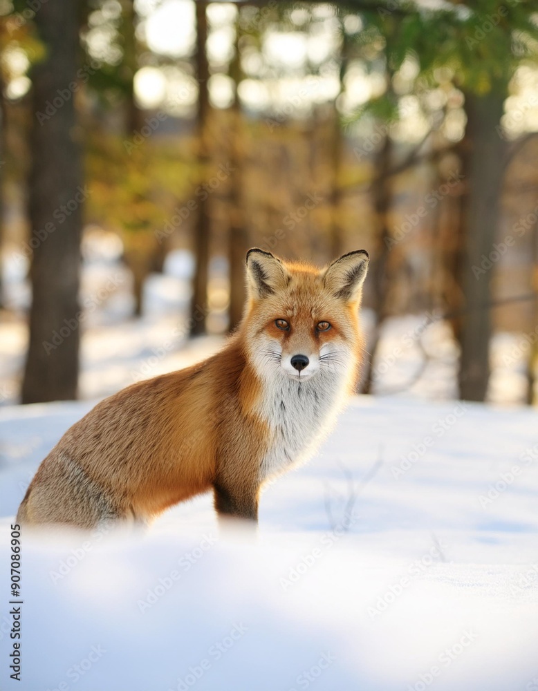 red fox in winter forest Pretty red fox in winter forest Pretty