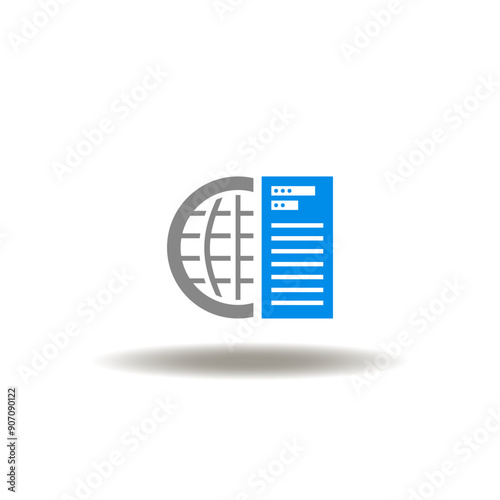 Vector illustration of server earth globe server. Icon of corporate networking computing global data storage. Symbol of web data hosting servcie.