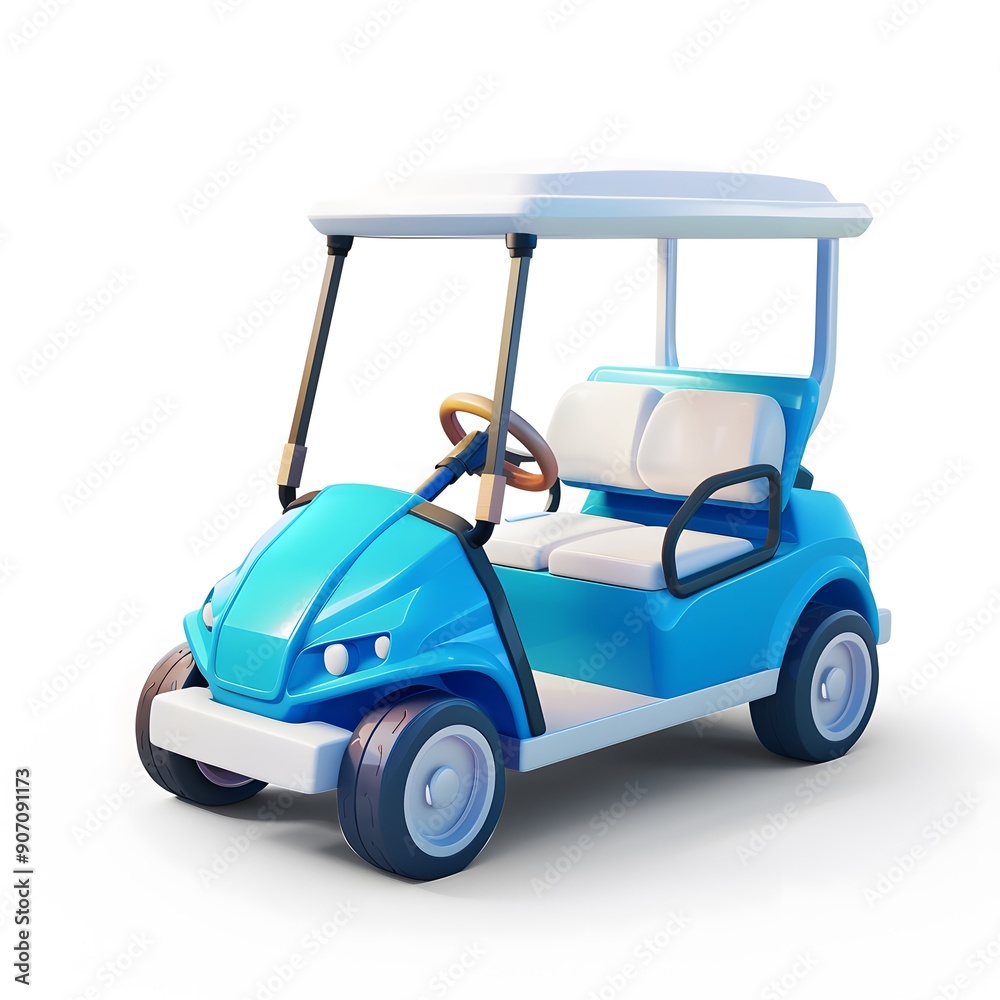 A 3D icon of a golf cart on a white background, depicting a small, motorized vehicle used to transport golfers and their equipment around a golf course. A 3D icon of a golf cart on a white background, depicting a small, motorized vehicle used to transport golfers and their equipment around a golf course.