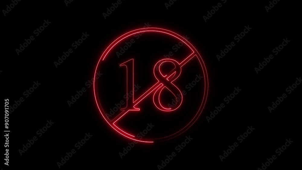 No under 18 Symbol Animation isolated on black background No under 18 Symbol Animation isolated on black background