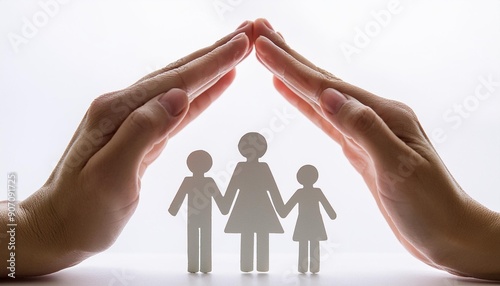 Paper doll family with both hands, symbolizing welfare