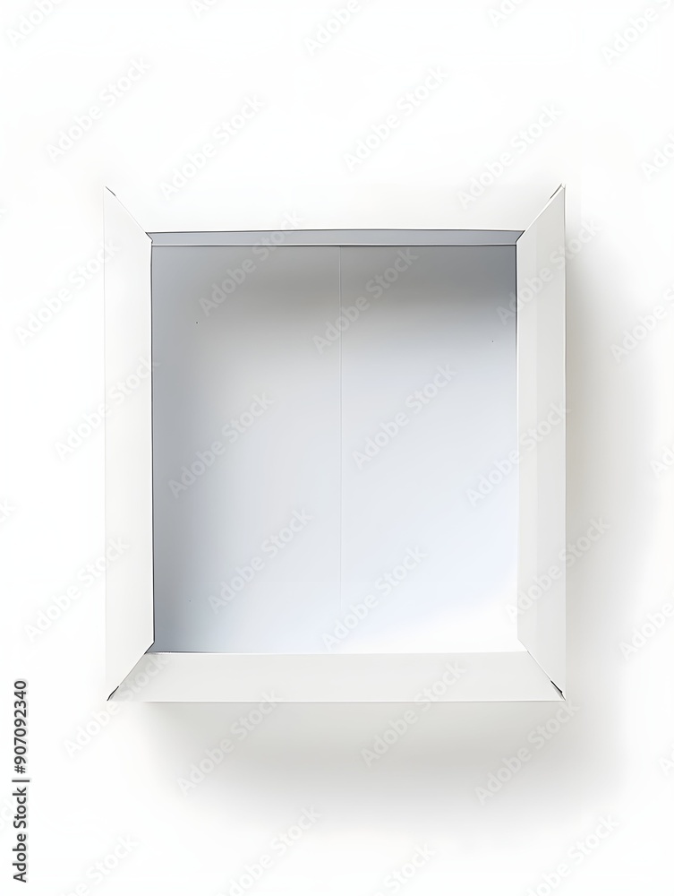 A top view of an empty white paper box with a white window, isolated on a white background A top view of an empty white paper box with a white window, isolated on a white background
