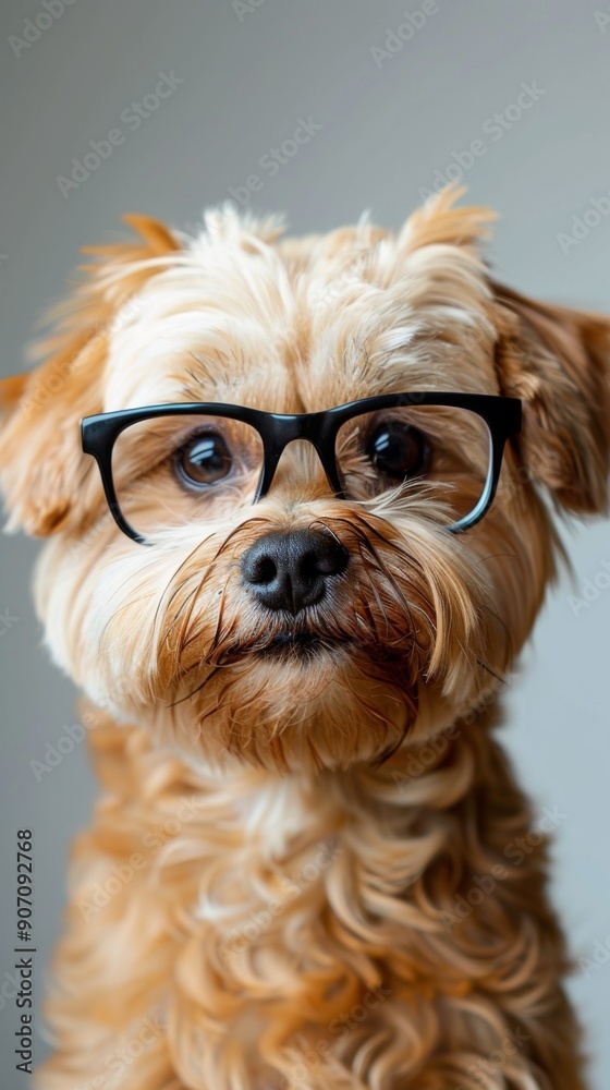 Charming Canine Stylist: A Playful and Adorable Dog in Spectacles Capturing the Essence of Whimsical Pet Fashion on a White Background