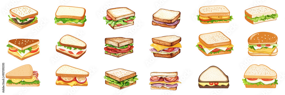 Sandwich set collection graphic clipart design isolated on transparent background Sandwich set collection graphic clipart design isolated on transparent background