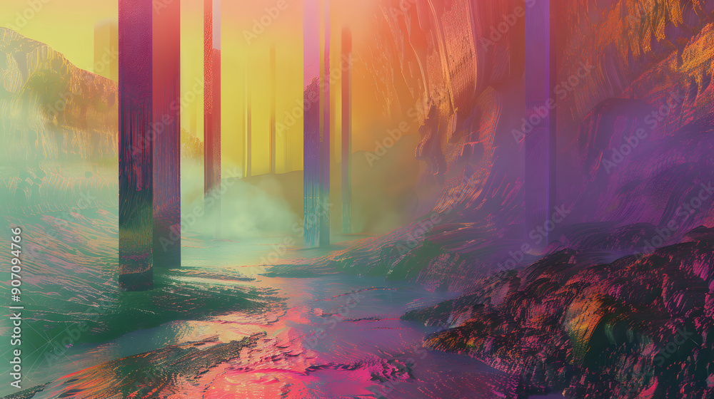 Fototapeta premium Abstract landscapes with imaginary terrains alien background illustration