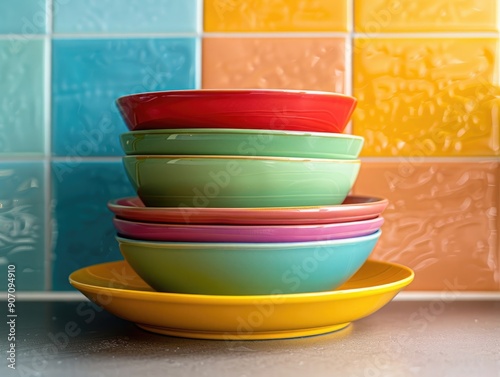 Vibrant ceramic plates showcasing rustic texture. Great for home decor and kitchenware inspiration