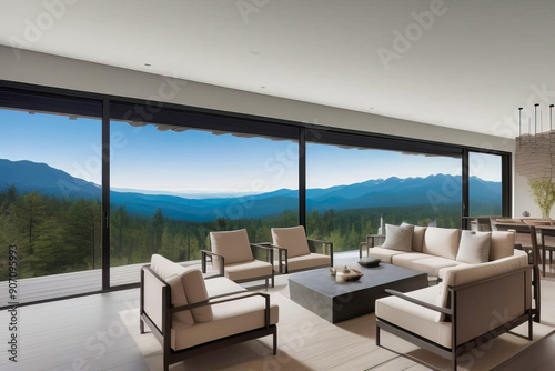 Casa moderna minimalista ubicada en la cima de una monta  a
