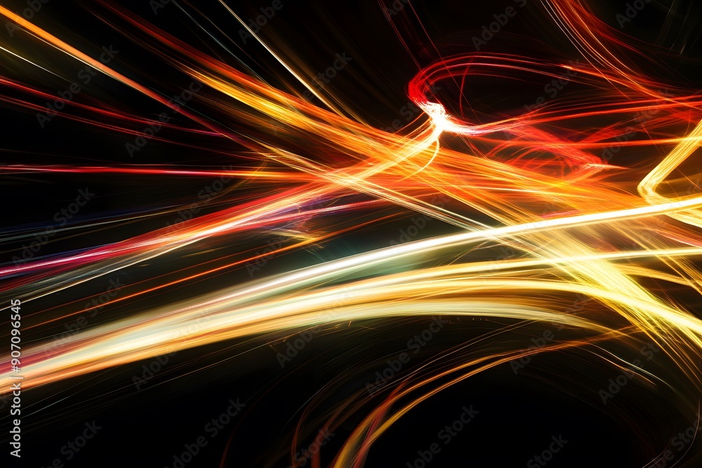 Electric light trails on abstract black background Electric light trails on abstract black background