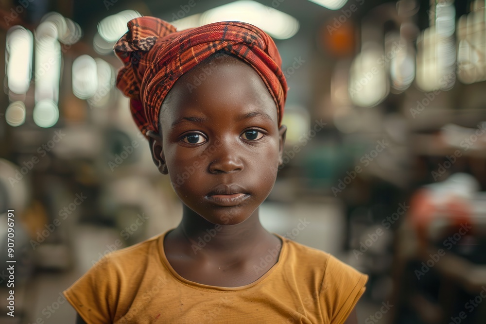 Portrait of small African girl with blurred textile background. Portrait of small African girl with blurred textile background.