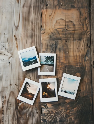 Polaroid Frames Mockup on Wooden Table
