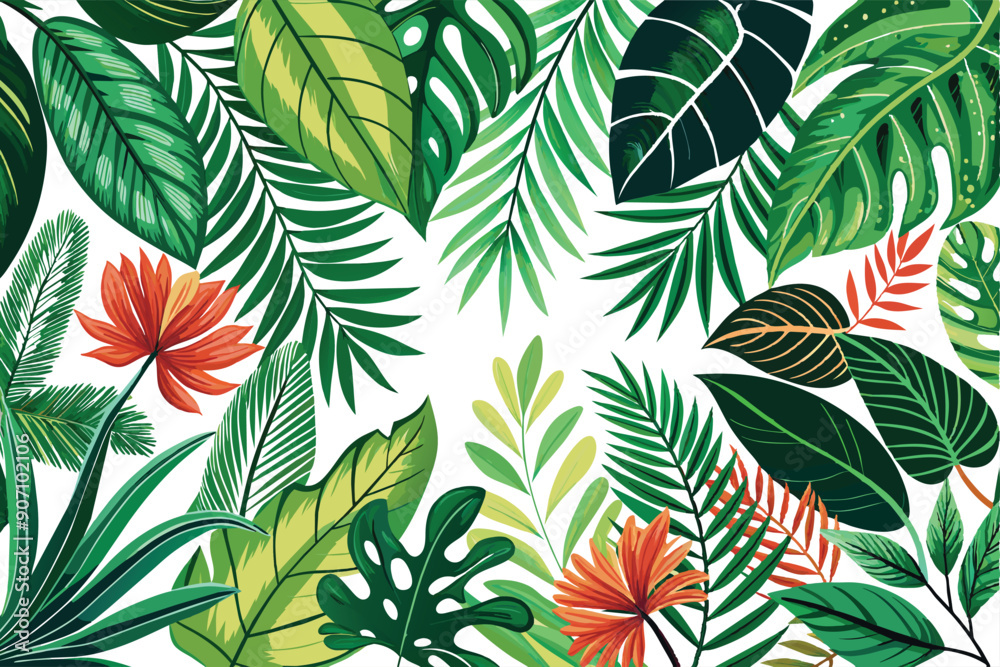 Exotic green leaves background. Natural palm leaves frame, tropical leaves frame. Vector design illustration Exotic green leaves background. Natural palm leaves frame, tropical leaves frame. Vector design illustration