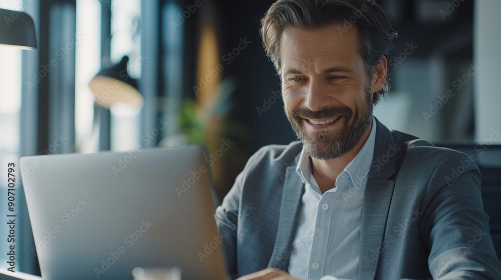 Portrait of a smiling businessman working on a laptop Portrait of a smiling businessman working on a laptop