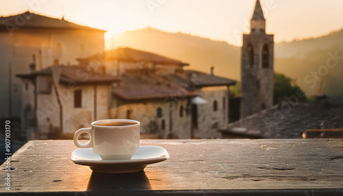 Fototapeta Naklejka Na Ścianę i Meble -  italy. a bistro table with a espresso in the middle of an old village.