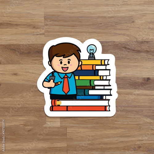 A colorful illustration of a classroom with a boy and a book with the word quot i love quot on it