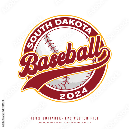 South Dakota baseball college t-shirt design printable text effect vector