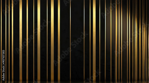Black background with grunge texture with golden lines. Luxury black gold background