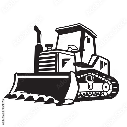 Bulldozer in cartoon, doodle style . Image for t-shirt, web, mobile apps and ui. Isolated 2d vector illustration in logo, icon, sketch style, Eps 10, black and white. AI Generative