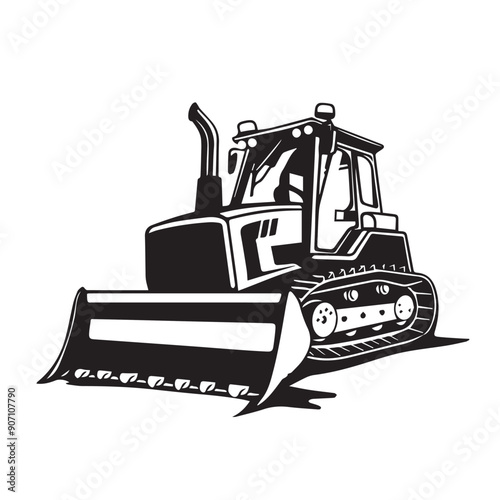 Bulldozer in cartoon, doodle style . Image for t-shirt, web, mobile apps and ui. Isolated 2d vector illustration in logo, icon, sketch style, Eps 10, black and white. AI Generative