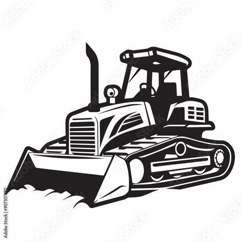Bulldozer in cartoon, doodle style . Image for t-shirt, web, mobile apps and ui. Isolated 2d vector illustration in logo, icon, sketch style, Eps 10, black and white. AI Generative