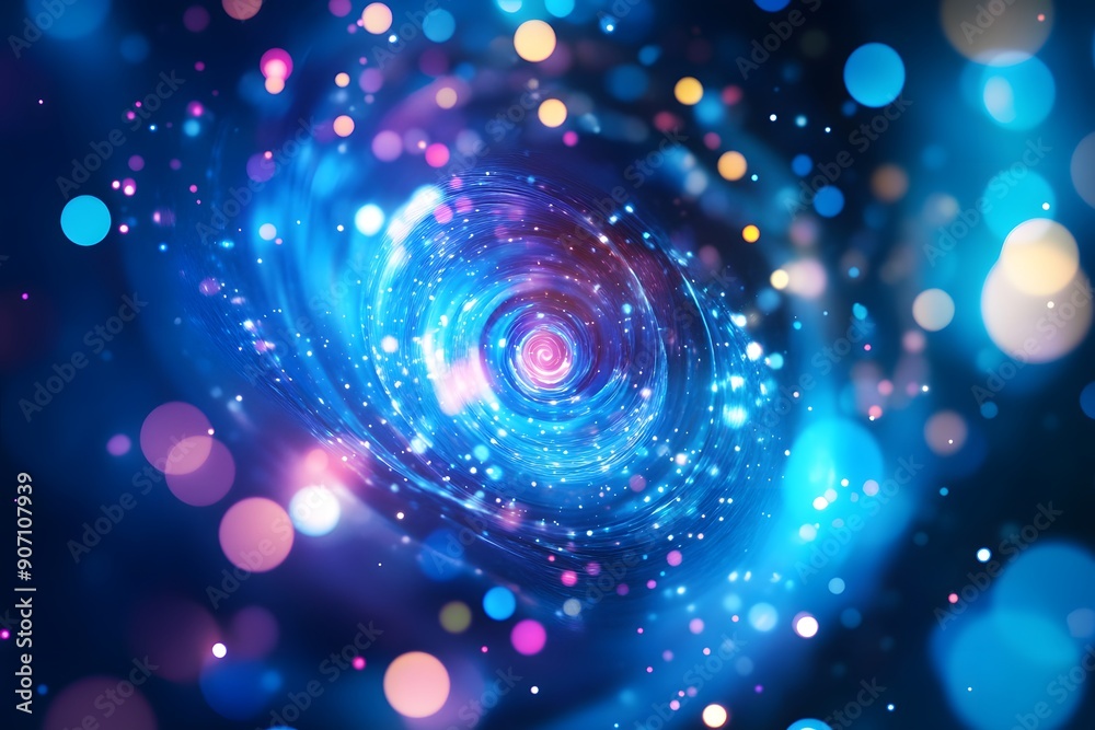 Blue abstract background with holographic spiral lights Blue abstract background with holographic spiral lights