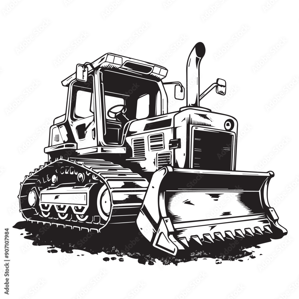 Bulldozer in cartoon, doodle style . Image for t-shirt, web, mobile apps and ui. Isolated 2d vector illustration in logo, icon, sketch style, Eps 10, black and white. AI Generative